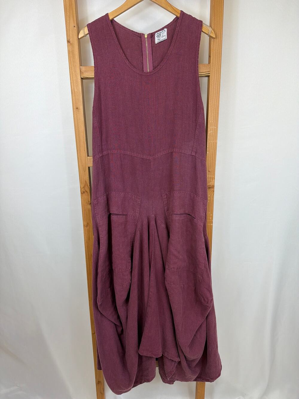 Completo Lino Purple Linen Maxi Dress Ruffled Hem Made in Turkey Size Large